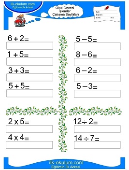 Çocuklar İçin toplam işlemi yaprak testleri 